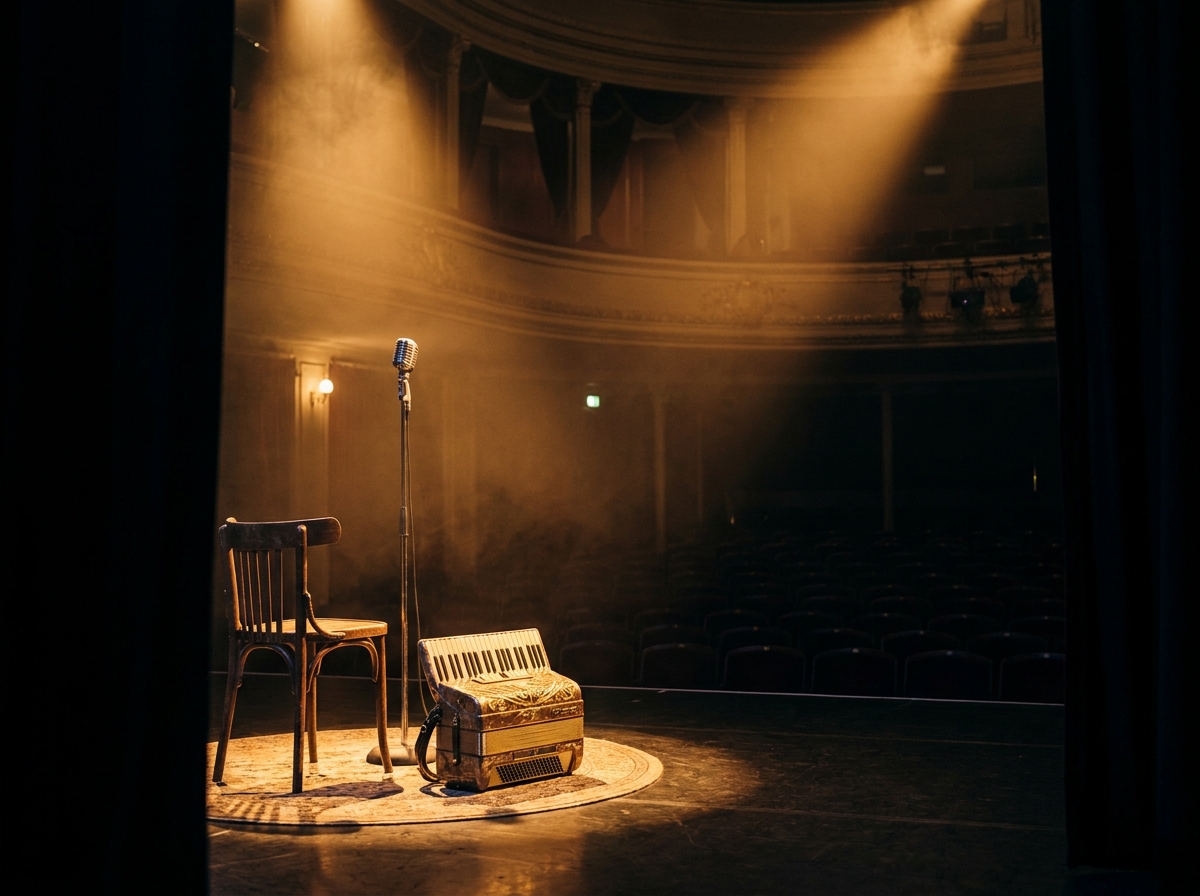Concert stage with accordion in warm spotlight