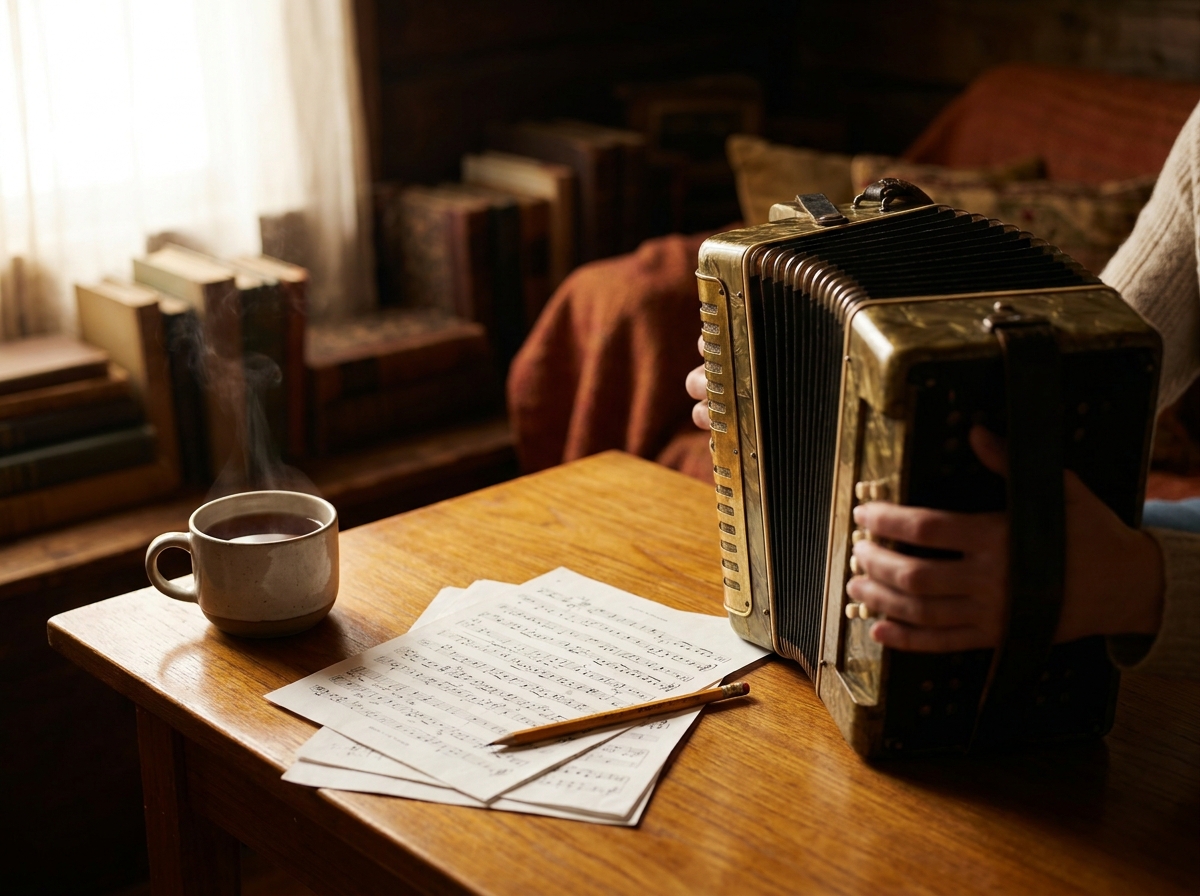 Accordion lesson with sheet music